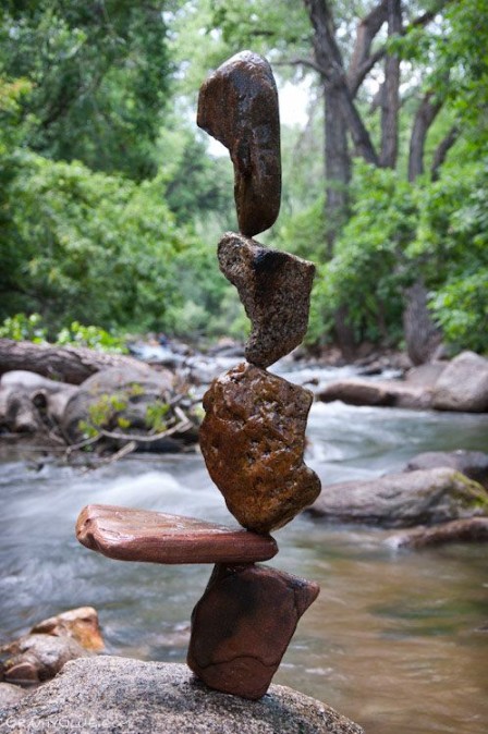Rock Balancing art on Boulder Creek, by Michael Grab